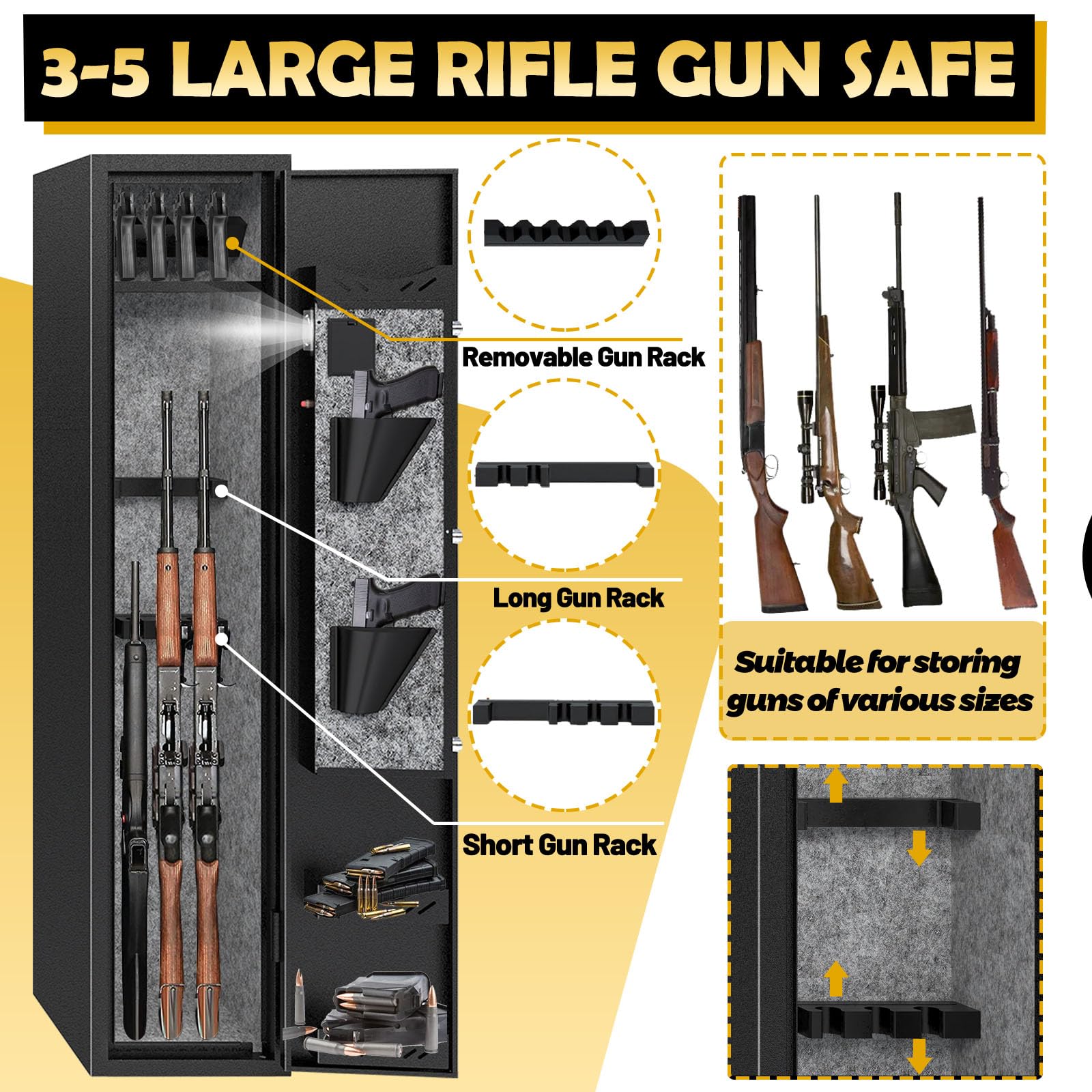 KAER 4-5 Gun Safes for Home Rifle and Pistols,Gun Safes,Shotgun Rifle Safe,Gun Safes for Rifle and Shotguns,Long Gun Cabinets with Fingerprint/Digital Keypad/Removable Shelf for Rifles Safes - WoodArtSupply