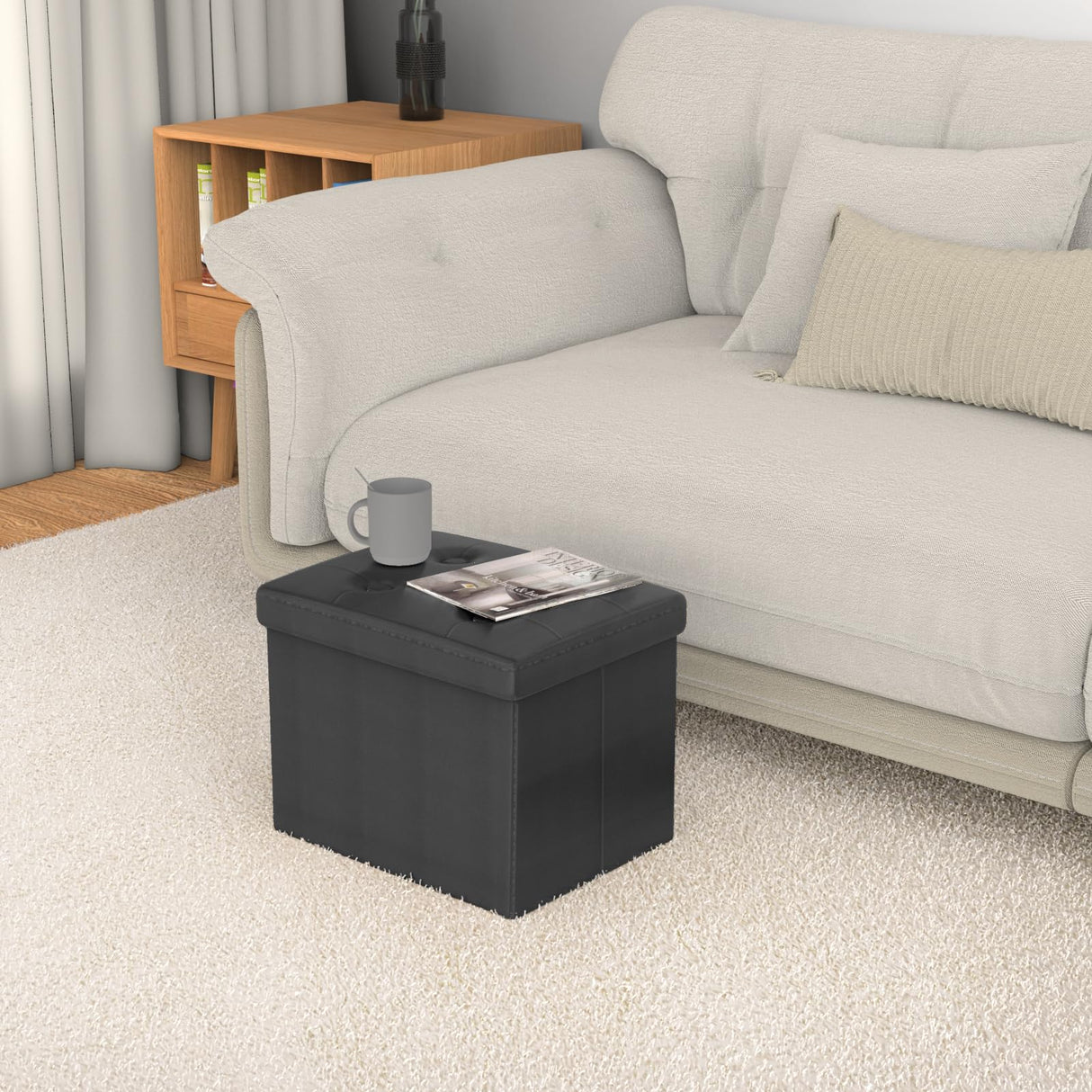 eMOUSE Ottoman Storage Ottoman Foot Rest Ottoman with Storage Ottomans Foot Stools Small Ottoman Black L17W13H13INCH eMOUSE