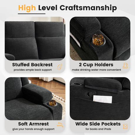 RIHEREFY Loveseat Recliner Sofa, Double Recliner Loveseat with Adjustable Footrest & Cup Holder, Wall Hugger Sofa for Living Room & Home Theater & RV(Black) RIHEREFY