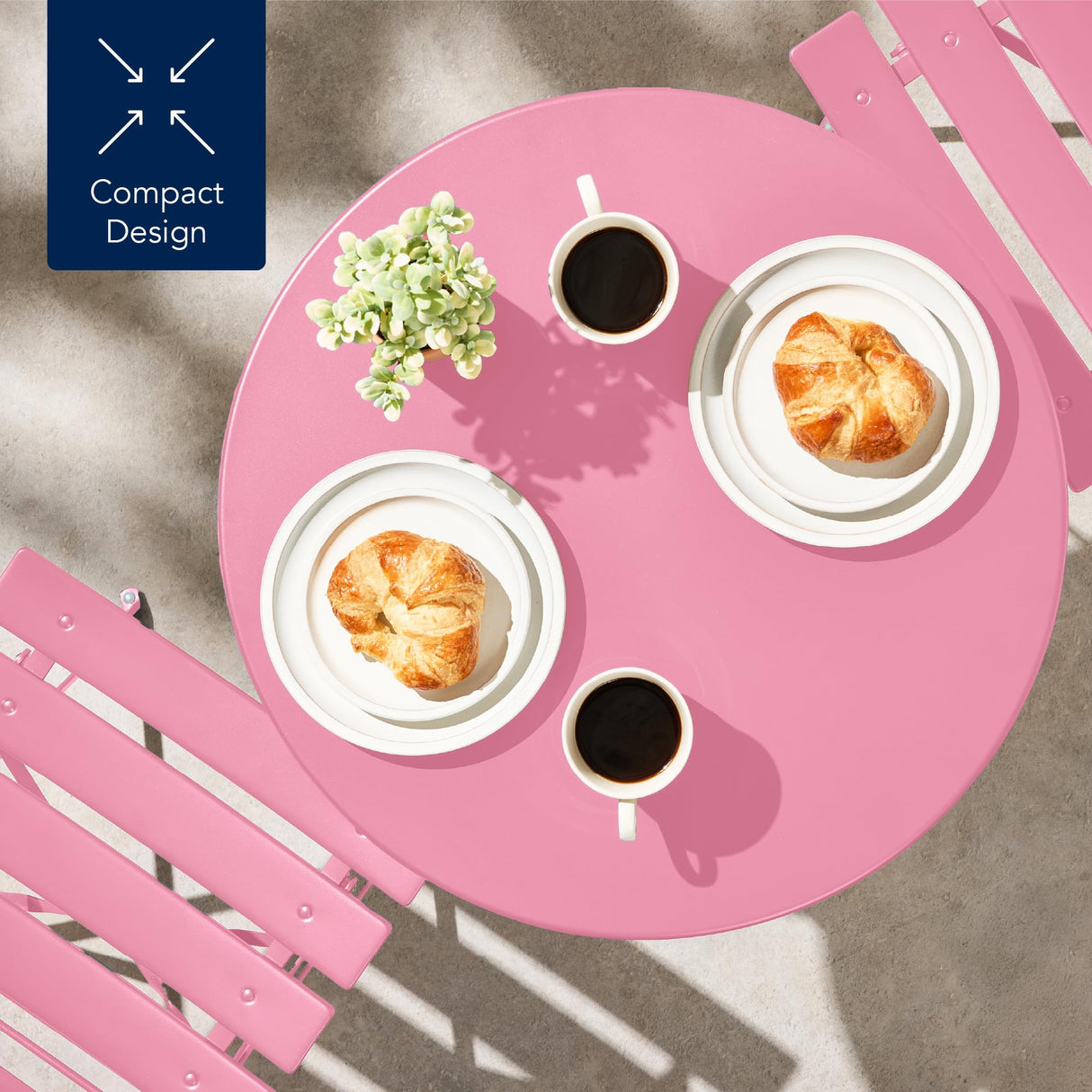 Best Choice Products 3-Piece Bistro Set, Space Saving Folding Design, Solid Steel, Outdoor Patio Furniture Set w/ 2 Chairs, Bistro Table - Pink Best Choice Products