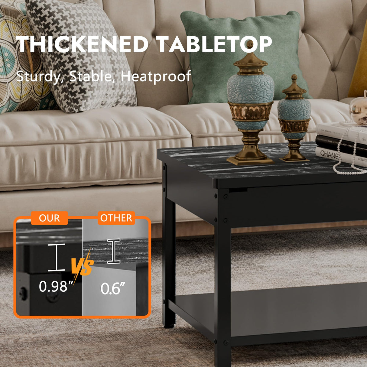 Gun Safe with Biometric Lock, Biometric Fingerprint Gun Safe for Rifles and Pistols, Hidden Gun Storage for Jewelry Money Rifles Pistols and Ammo, Use as Coffe Table (Black Marble Wood) Xyvaly