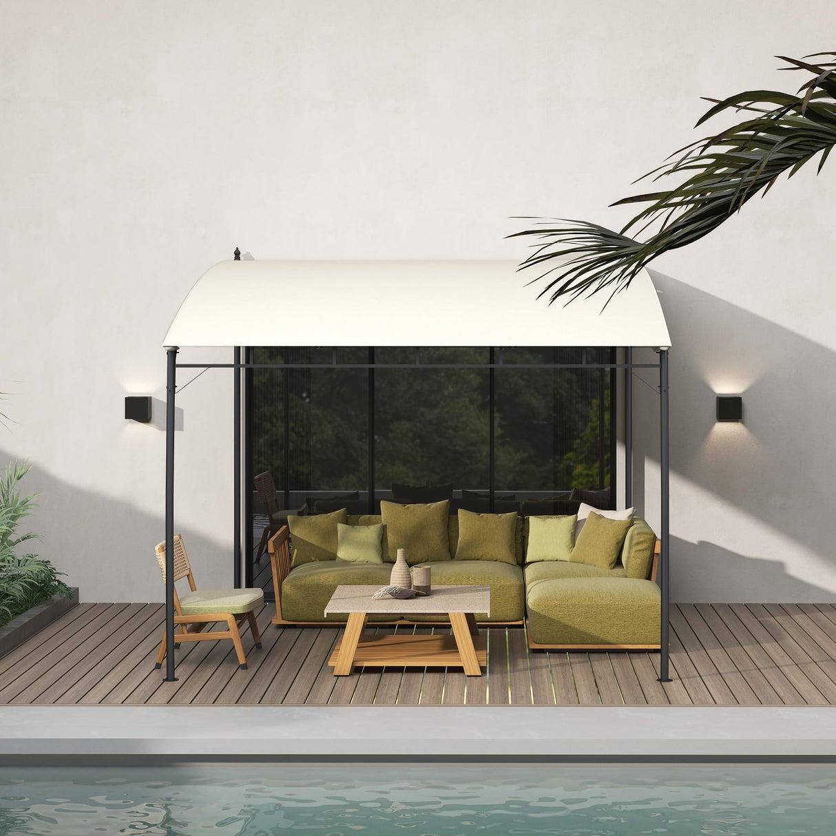 Outsunny 10' x 10' Outdoor Pergola Gazebo with UV-Resistant Canopy and Metal Frame, Sun Shade Shelter for Porch, Patio, Deck, Backyard, Cream White Outsunny