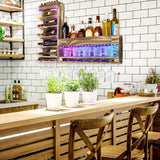 Homde Wine Rack with LED Light Wall Mounted Wood,Wine Shelf with Bottle Stemware Glass Holder Rustic, Wine Display Storage Rack with Cork Holder for Home Bar Kitchen Decor Homde