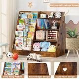 Lerliuo 4 Tier Kids Bookshelf and Storage Organizer, Five Layer Sling Children Bookcase, Baby Toddler Wooden Book Shelf, Display Cabinet for Playroom, Bedroom, Classroom, Nursery, School (Brown) Lerliuo
