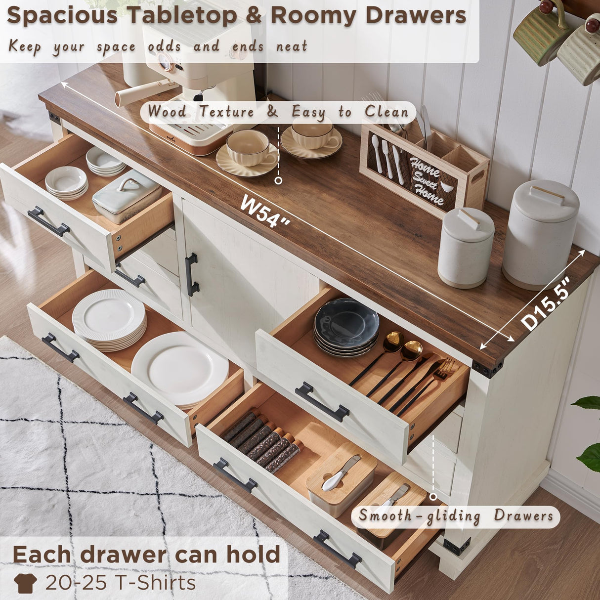 RedLemon Farmhouse 8 Drawers Dresser for Bedroom, Wood Large Chest of Drawers with Thick Plank, Rustic Dresser for Bedroom, Living Room, Antique White RedLemon