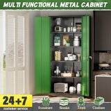 Greenvelly Metal Garage Storage Cabinet,72" Steel Locking Garage Storage Cabinet with Doors and Shelves,Metal Office Storage Cabinet for Home,School,Garage(Black Green 36" W x18 D) Greenvelly