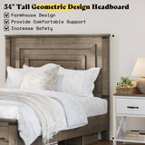 AMERLIFE Farmhouse Full Size Bed Frame with 54" Tall Geometric Headboard & Footboard, Rustic Wood Platform Bed Frame with Large Storage Drawers, Wood Slats Support, No Box Spring Needed, Rustic Grey AMERLIFE