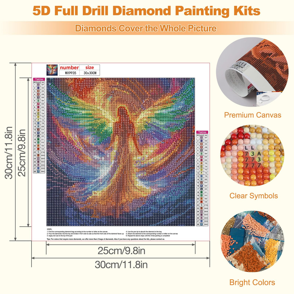 MEIYUDA Diamond Painting Kits for Adults, DIY Angel Diamond Art Kits for Adult Beginners, 5D Rainbow Angel Round Full Drill Gem Art Crafts for Home Wall Decor Present 12x12inch MEIYUDA