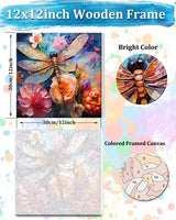 TOCARE Framed Paint by Numbers Kit for Adults Beginners,12x12inch Dragonfly Paint by Number with Frame,Flowers Paint by Numbers Framed Canvas(Without Easel) TOCARE
