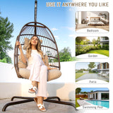 RADIATA Patio Hanging Egg Chair with Stand, Rattan Swing Chair with Cushion and Pillow, Wicker Hammock Chair for Indoor Outdoor Bedroom Living Room Garden (Brown with Cover) RADIATA
