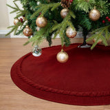 WBHome Christmas Tree Skirt, 52 inch Cable Knit Knitted Thick Rustic Holiday Decoration, Christmas Red WBHome