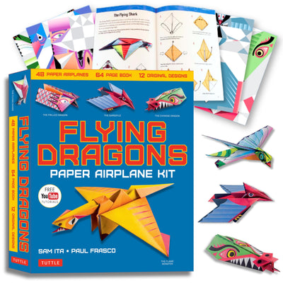 Flying Dragons Paper Airplane Kit: 48 Paper Airplanes, 64 Page Instruction Book, 12 Original Designs, YouTube Video Tutorials