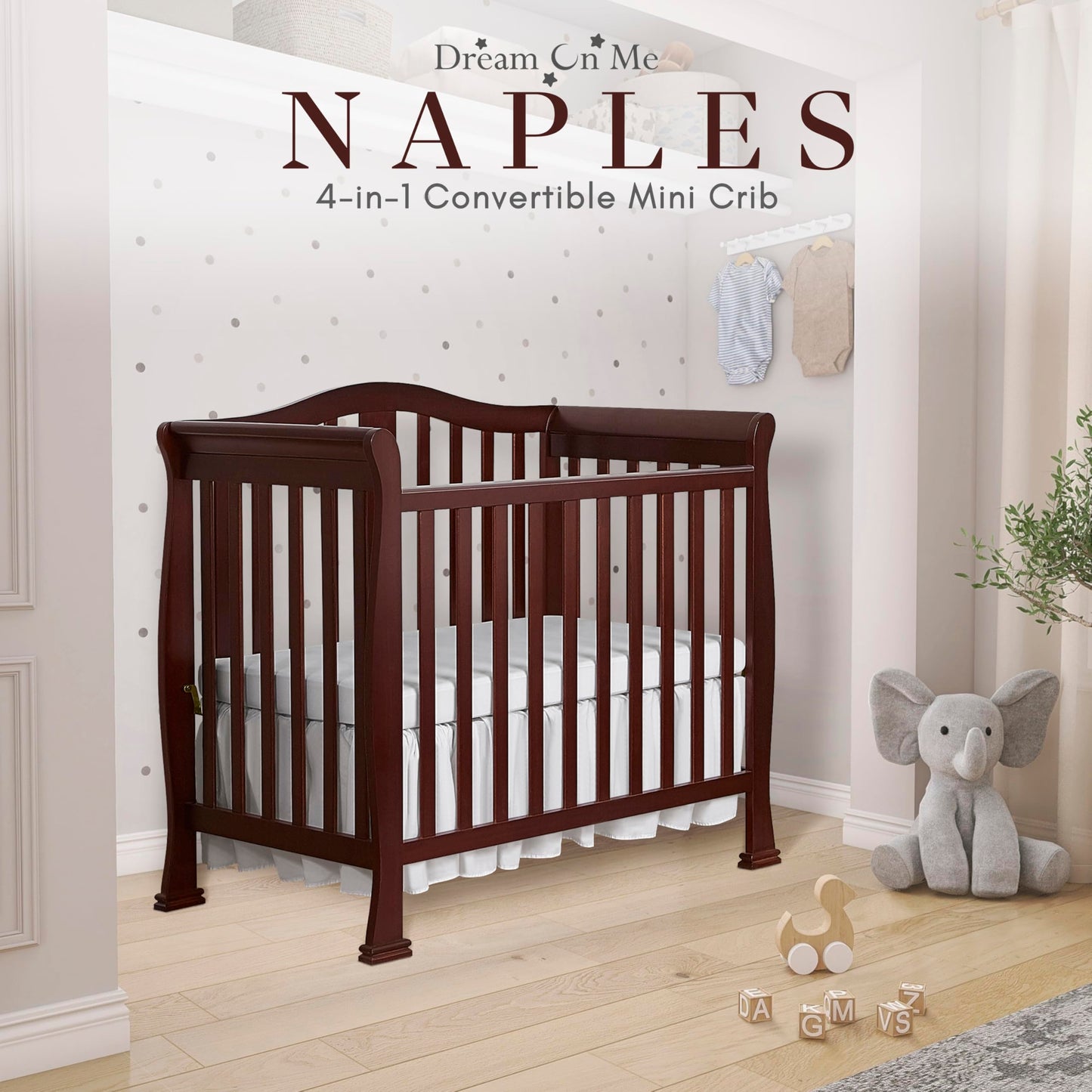 Dream On Me Addison 4-in-1 Convertible Mini Crib in Espresso, Greenguard Gold Certified, Non-Toxic Finishes, Built of New Zealand Pinewood, Comes with 1” Mattress Pad - WoodArtSupply