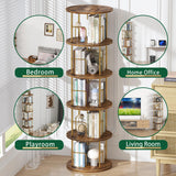 5Tier Rotating Bookshelf, 360 ° Display Stackable Spinning Bookshelf Tower, Narrow Space Saving Tall Floor Standing Swivel Bookcase Corner Storage Organizer for Bedroom/Living Room/Office，Gold swlongbooks