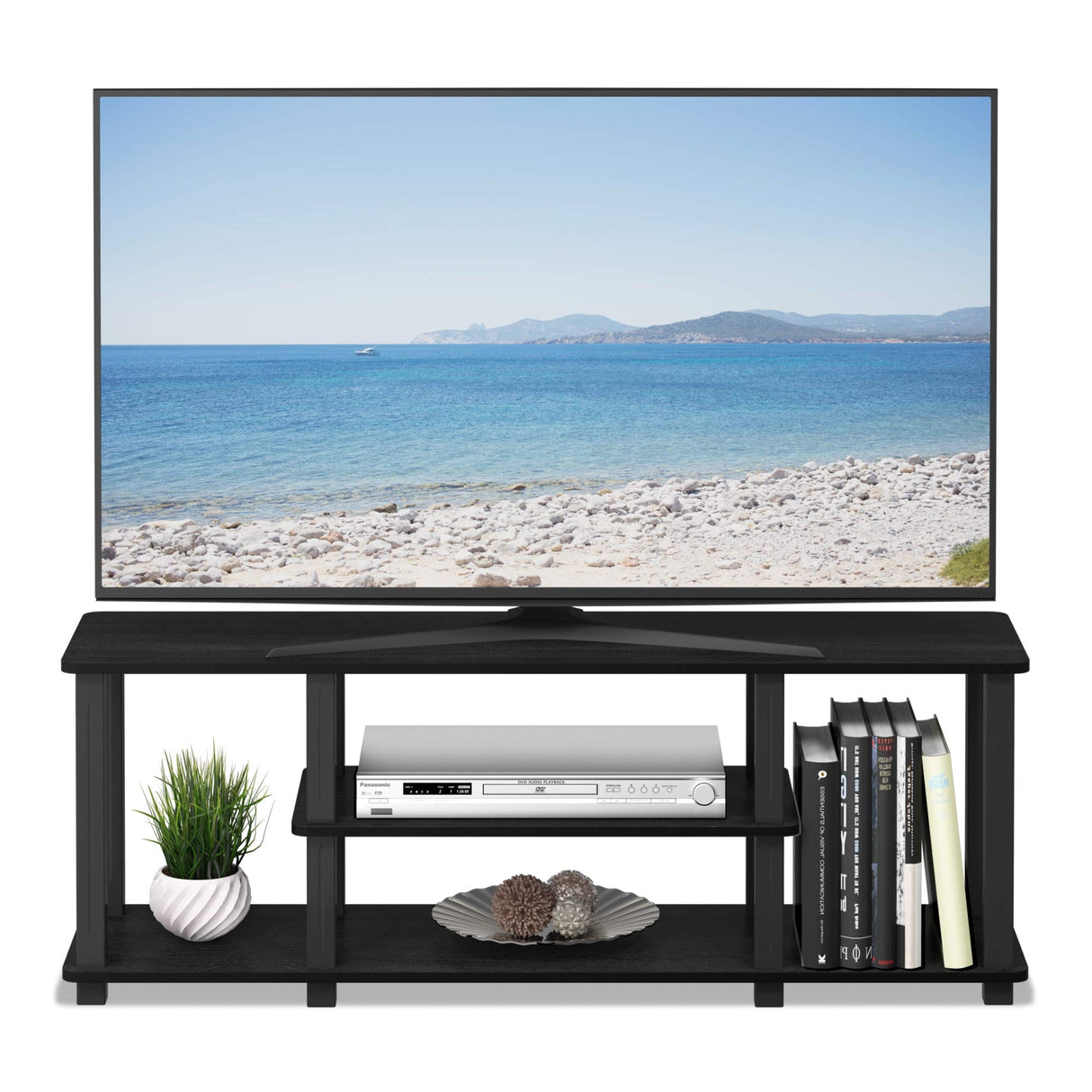Furinno ‎20 Pounds Turn-N-Tube No Tools 3D 3-Tier Entertainment TV Stand up to 50 inch TV, Square Tubes, Americano/Black Furinno