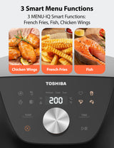 Toshiba 5.5QT Air Fryer with Heat-Q Technology, Quick and Easy Meals, 8 Preset Menus and Menu-IQ Function, 1-Degree Fahrenheit Precision, 90% Less Oil, Double-Sided Handles TOSHIBA