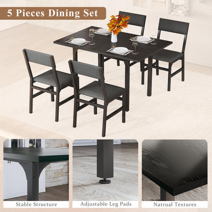 HUAHUU Dining Table Set for 4, Extendable Kitchen Table Cushion Chairs Set of 4, Rectangle Dining Table with Metal Frame & MDF Board, Folding for Small Apartment Saving Space, Black - WoodArtSupply