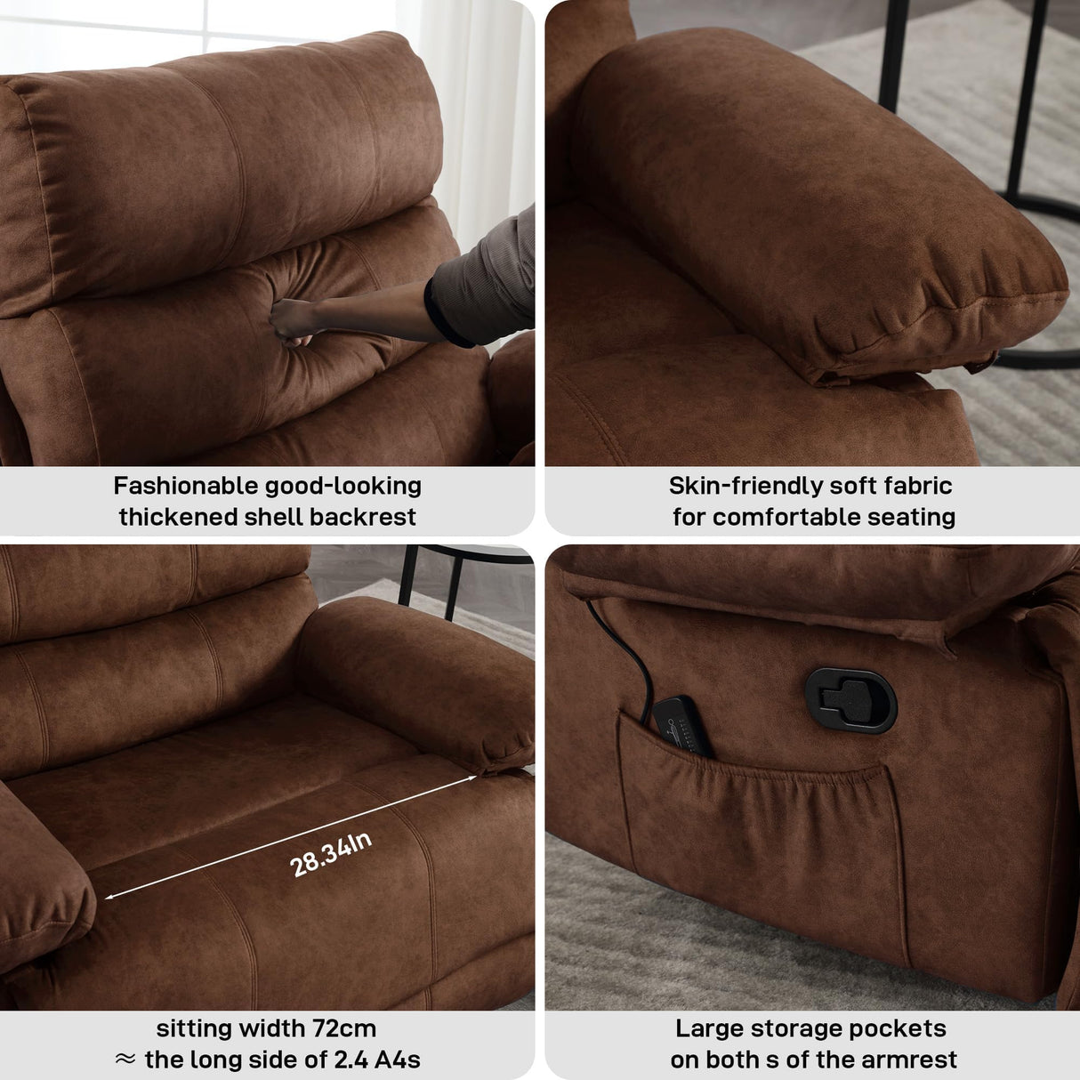 HOMYEDAMIC Oversized Recliner Chair Extra Wide Large Recliner for Adults 350lbs with Lumbar Support Pillow Nursery Chair Living Room (Manual, Brown-6002) HOMYEDAMIC