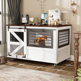 kepptory 47 inch XL Dog Crate Furniture with Top-Access Teasing/Feeding Doors, Farmhouse Wooden Decorative Dog Crates with Wheels, Chew-Resistant Dog Crates End Table for Medium&Large Dogs, White kepptory