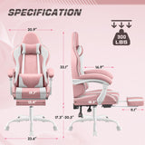 Shahoo Gaming Chair with Footrest and Massage Lumbar Support, Video Racing Seat Height Adjustable with 360°Swivel and Headrest for Office or Bedroom, Pink Shahoo