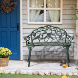 Outvita Outdoor Bench, 38" Cast Aluminum Garden Bench Anti-Rust Weather Resistant Patio Bench Rose Pattern Bench for Front Porch, Backyard, Lawn Outvita