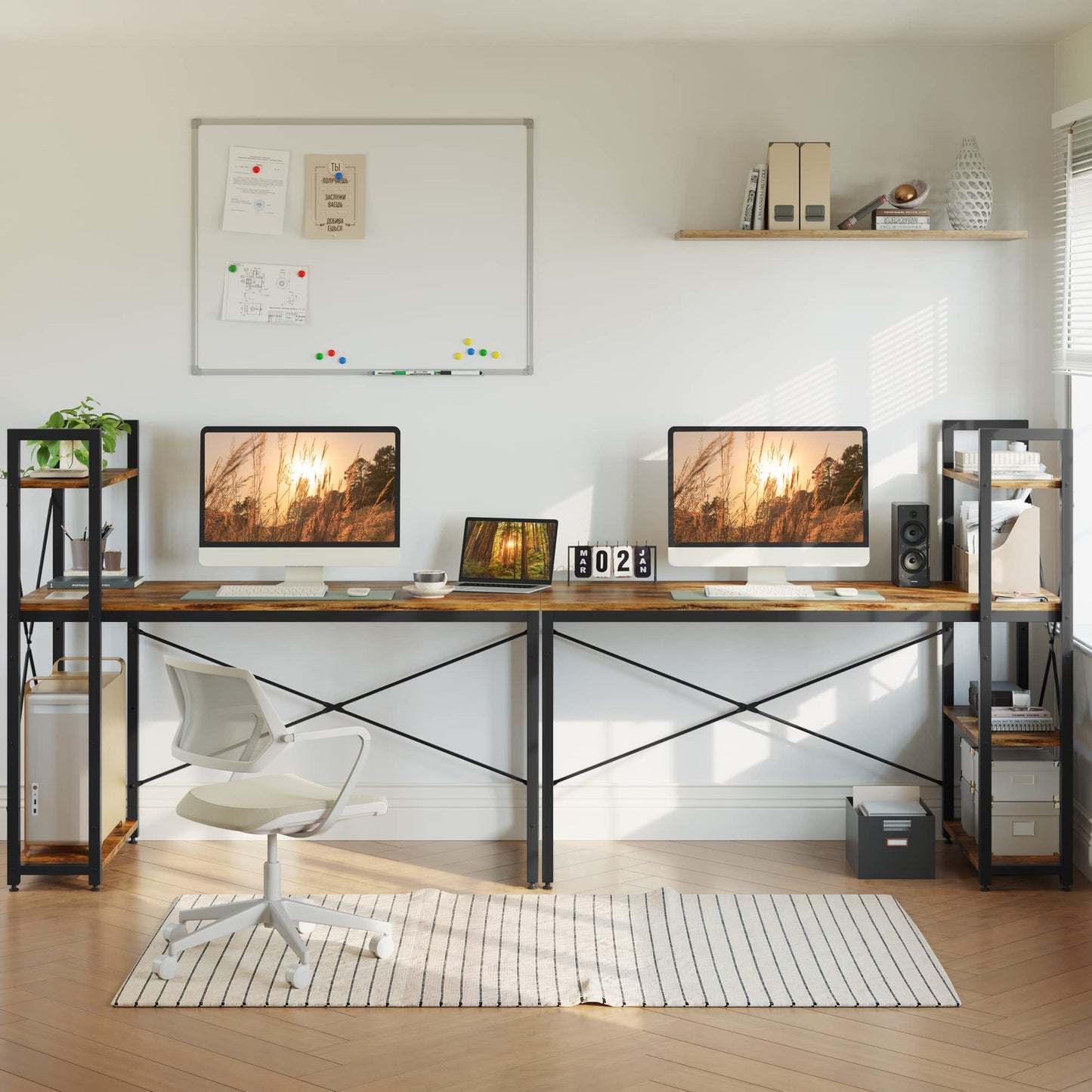 Bestier 55-Inch Rustic Brown Computer Desk with Reversible Shelves and Ample Storage - WoodArtSupply