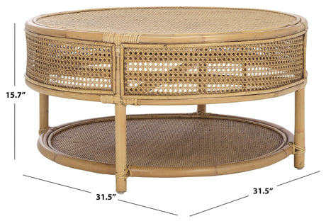 SAFAVIEH Home Collection - Arvid Honey Brown Wash Rattan Coffee Table, Round Boho Coastal Design, Fully Assembled (COF6512B) SAFAVIEH