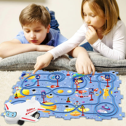 25PCS Puzzle Racer Kids Car Track Set, Space Jigsaw Puzzle Racer Car Track Set Puzzle Track Car Play Set Preschool Gifts for Kids Christmas Birthday Gift for Boys Girls