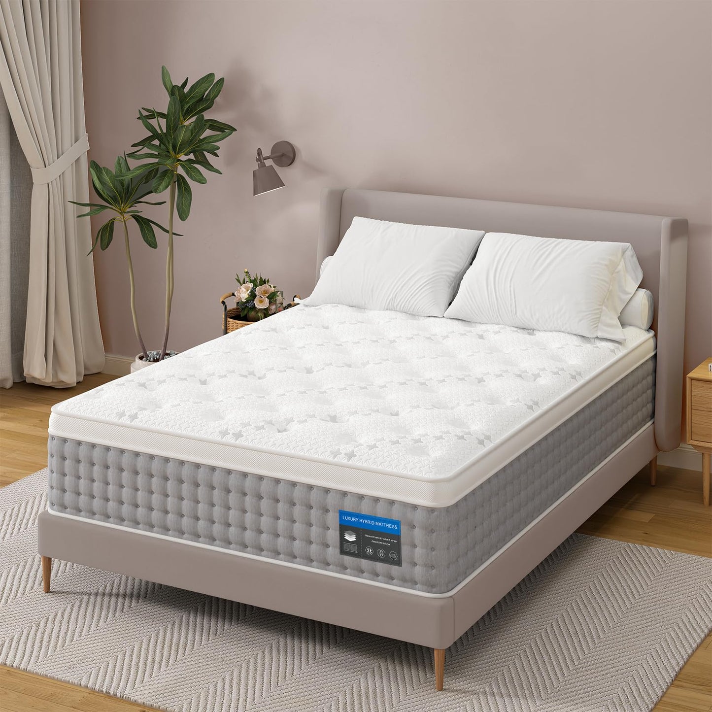 Sleepmax Queen Mattress 12 Inch - Hotel-Collection Plush Hybrid Mattress Pain Relief - Deep Sleep Mattress Extra Lumbar & Hip Support - Fiberglass-Free Bed in a Box, CertiPUR-US Certified, 365-Trial