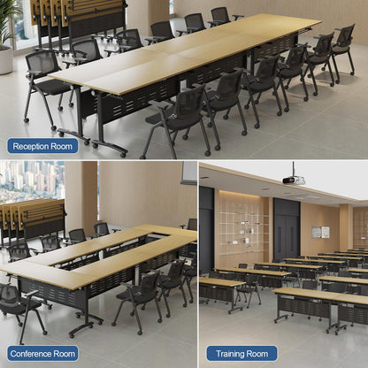 6-Pack Folding Conference Table for 12-16People,Modern Flip Top Training Room Tables with Wheels Save Space Rectangle Office Meeting Table Computer Desk forStudy Writing (6pcs 62.9 * 23.6 * 29.5in)