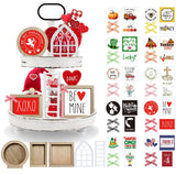 Nuvagiki Valentine's Day Tiered Tray Decor, Valentine's Day Decorations for Home Indoor, Interchangeable Year Round Seasonal Decorations Wooden Frames + Mini Arch + Ladder Set, No Tray, Turkey Decor nuvagiki