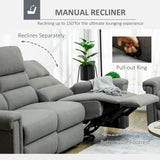 HOMCOM 3 Seater Recliner Sofa with Manual Pull Tab, Fabric Reclining Sofa, RV Couch, Home Seating, Gray HOMCOM