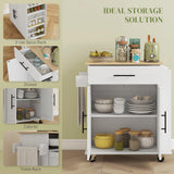 HOMCOM Kitchen Island with Storage, Rolling Kitchen Cart with AC Outlets and USB Ports, Microwave Stand with Towel and Spice Rack, White HOMCOM