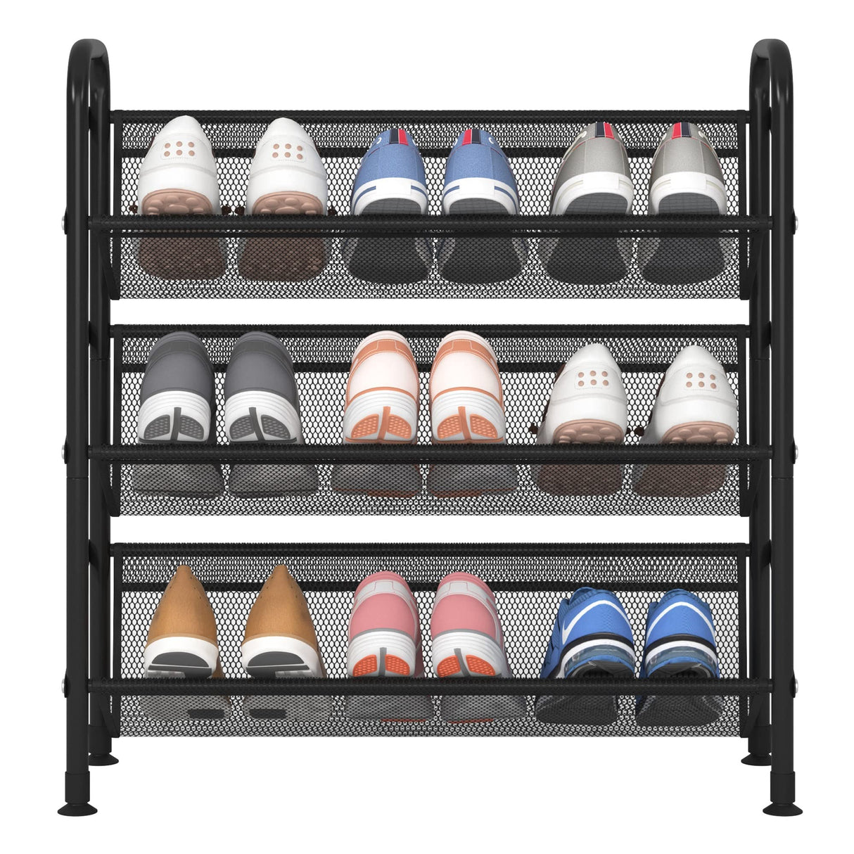 FKUO 3 Tier Shoe rack for closet Mesh fabric narrow Metal shoe racks, Small Shoe Storage Organizer Shelf for Entryway, Hallway, Dorm Room (Black, 3 Tier) FKUO