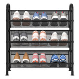 FKUO 3 Tier Shoe rack for closet Mesh fabric narrow Metal shoe racks, Small Shoe Storage Organizer Shelf for Entryway, Hallway, Dorm Room (Black, 3 Tier) FKUO