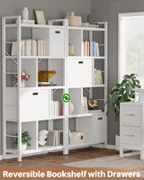 Armocity Bookshelf with Drawers - 5 Tier Tall Bookcase Geometric Modern Book Shelf Display Standing Bookshelves with Storage for Living Room, Bedroom Home Office, White Armocity