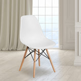 Flash Furniture Elon Series White Plastic Chair with Wooden Legs for Versatile Kitchen, Dining Room, Living Room, Library or Desk Use Flash Furniture
