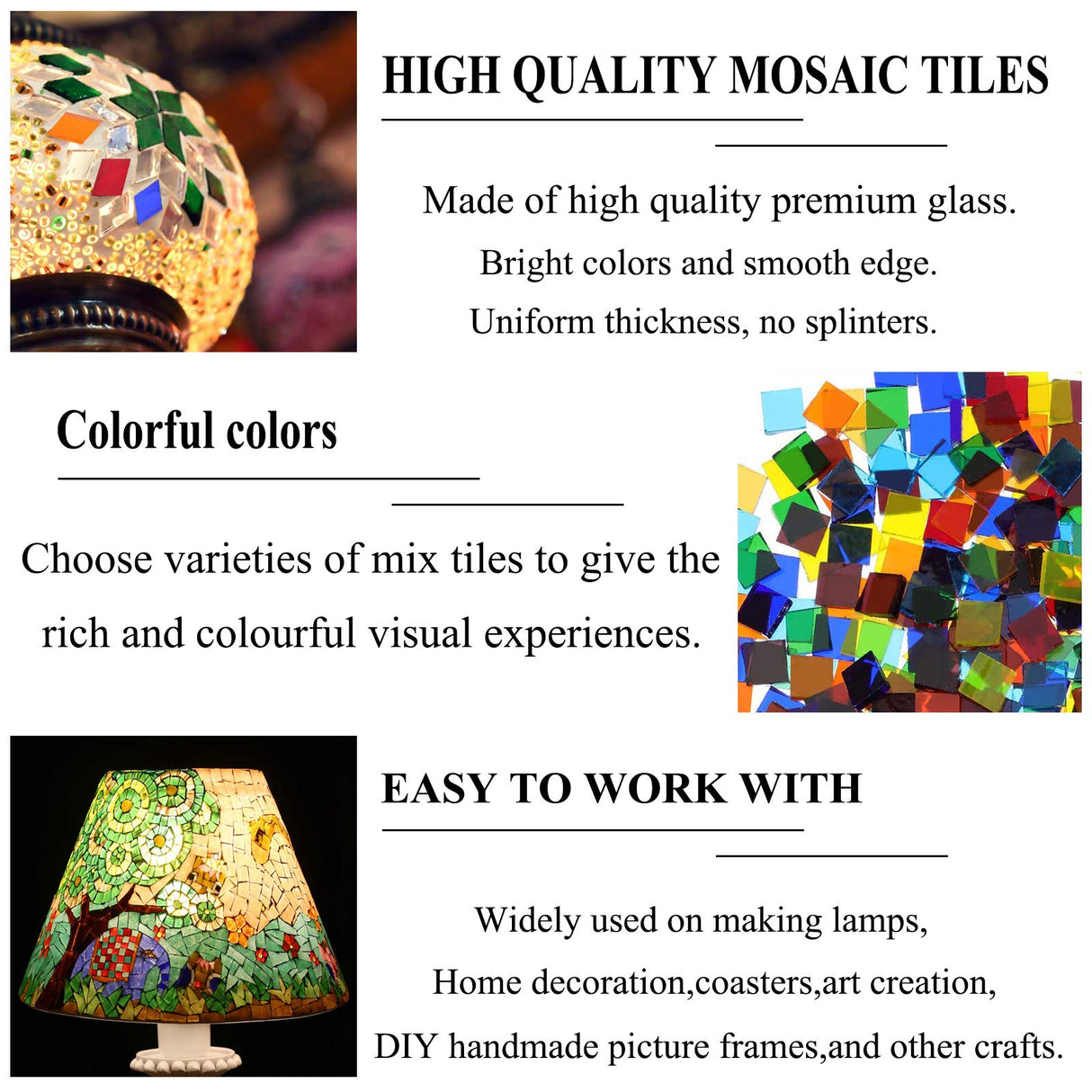 Csdtylh 1100 Pcs Mosaic Tiles, Glass Mosaic Tiles for Crafts Bulk, Stained Mosaic Glass Pieces, Mosaic Supplies for Home Decoration, Art Crafts, DIY Projects, Transparent (Mixed Shape) Csdtylh