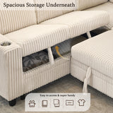 KEIKI 81" L-Shaped Oversized Corduroy Modular Sectional Sleeper Sofa with Pull-Out Bed, Storage Seat, Modern 5-Seater Upholstered Couch Bed with Charging Station, Easy Assembly, for Living Room, Beige KEIKI