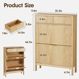 Shoe Storage Cabinet with 2 Flip Drawers,Freestanding Narrow Organizer with Wavy Wood Grain Design Shoe Rack with Adjustable Shelf for Entryway,Hallway,Living Room,Front Door Entrance,Oak Natural Maupvit