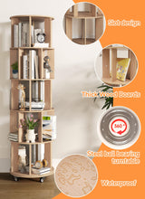 Baoz 5-Tier Rotating Bookshelf Tower, 360° Display Stackable Spinning Bookshelf with Wheels, Floor Standing Corner Revolving Bookcase, Rotating Book Shelf for Kids Rooms, Living Room, Bedroom - Wood Baoz