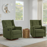 KISLOT Nursery Recliner Chair Swivel Glider Upholstered Rocker Fabric Manual Reclining Chair with Wood Base for Living Room Bedroom KISLOT