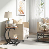 Tribesigns 2-Tier Side Table, Industrial Round End Table with Storage Shelf, Small Accent Table, Modern Nightstand Bedside Table for Living Room, Bedroom (1, Brown/Black) Tribesigns
