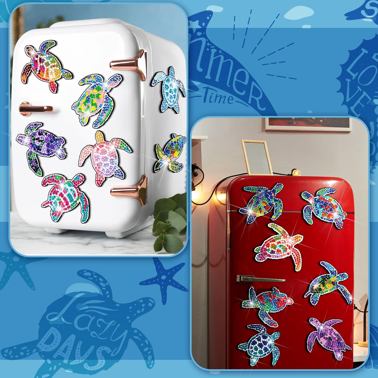 Remuuly 30 Pcs Diamond Painting Magnets Summer Diamond Art Magnet Kits for Adults Spring Flower Animal Cupcake 5D Rhinestones Refrigerator Magnetic Stickers for Fridge DIY Crafts Gifts(Turtle) Remuuly