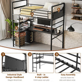 GarveeHome Loft Bunk Bed with L-Shaped Desk,Twin Loft Bed with Desk Underneath,Metal Bunk Beds with High Guardrail and Ladder for Kids/Teens/Adults,Easy Assembly, Vintage Black GarveeHome