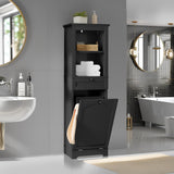 YITAHOME Tilt Out Laundry Hamper Cabinet, 53" Tall Hidden Laundry Hamper with Drawer, Bathroom Storage Cabinet Shelf with a Clothes Basket, Black YITAHOME