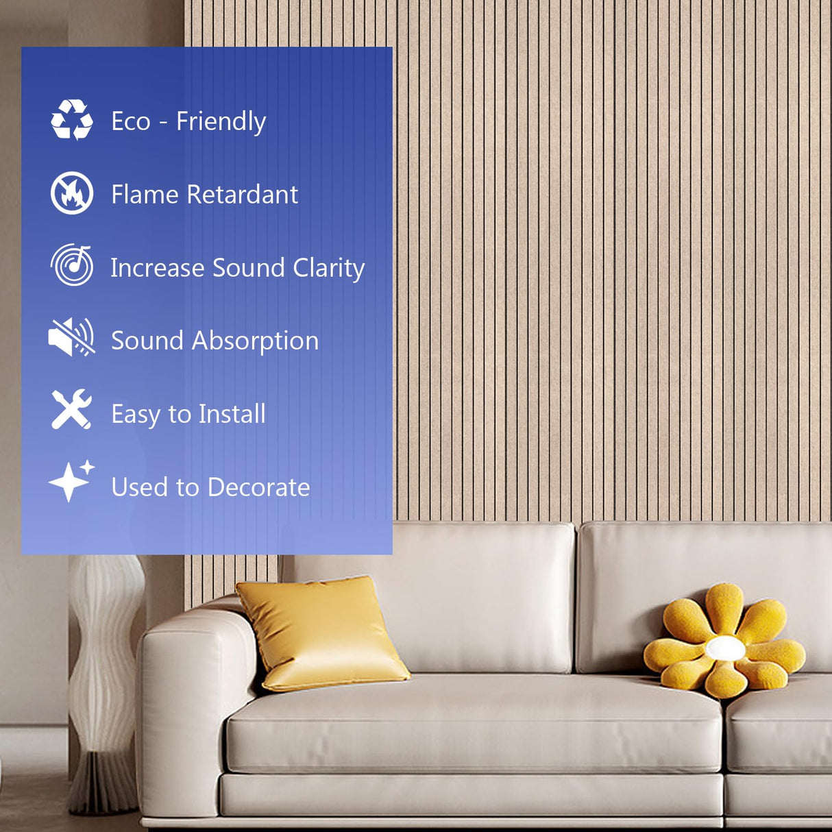 BUBOS 10 pack Large Acoustic Panels, 48"X 12"X 0.4" Sound Proof Panels for Walls,Decorative Sound Proof Panels,Self-Adhesive Acoustical Wall Panels,3D Slat Sound Panels for Home Office Studio Camel BUBOS