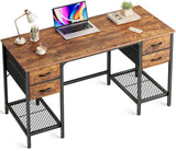 Huuger 47 Inch Computer Desk with 4 Drawers, Office Desk with Mesh Shelf, Gaming Desk, Large Storage, Writing Desk Work Desk for Home Office, Study, Bedroom, Work from Home, Rustic Brown Huuger