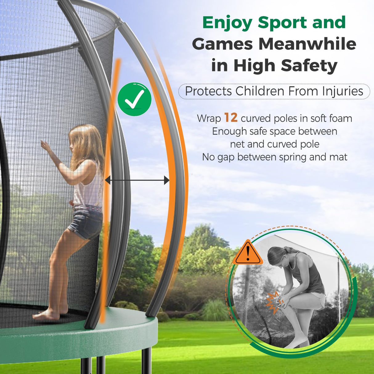Tatub 16FT Upgrade Trampoline for Kids and Adults, Outdoor Recreational Trampolines with Basketball Hoop & Enclosure Net, Curved Poles & Storage Bag, Pumpkin Trampoline Capacity for 6-8, Green Tatub