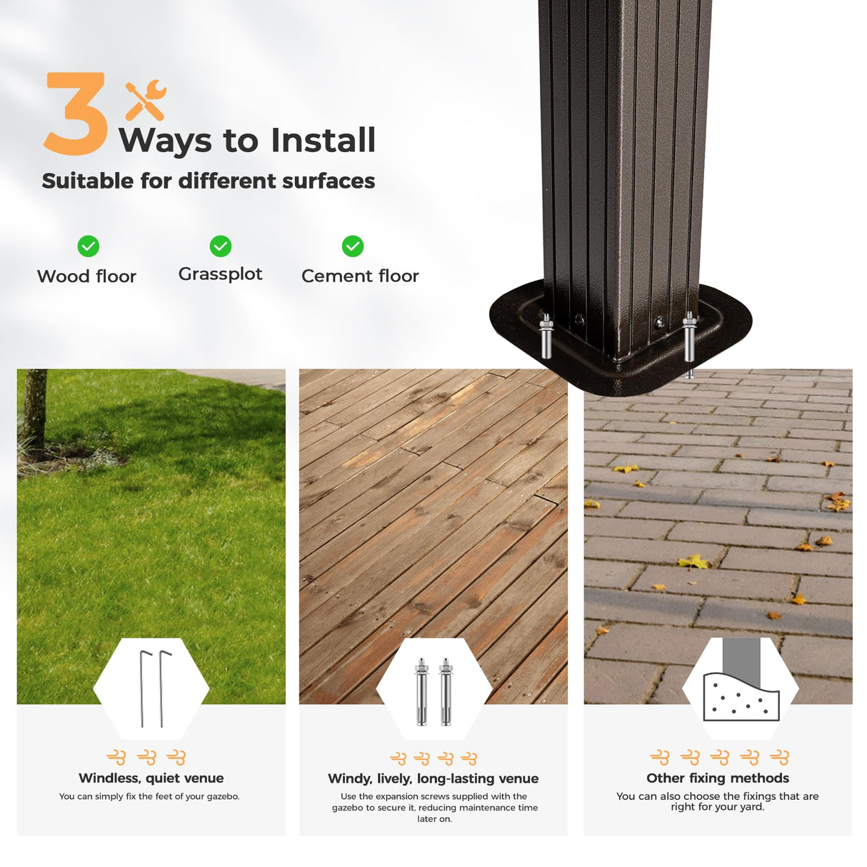 HAPPATIO 10' x 12' Hardtop Gazebo with Aluminum Frame, Outdoor Gazebo Hardtop with Galvanized Steel Double Roof for Deck, Backyard, Patio, Lawns (Brown) HAPPATIO